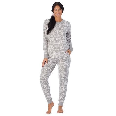 Womens Cuddl Duds 3 Pc Knit Long Sleeve Pajama Top Banded Bottom