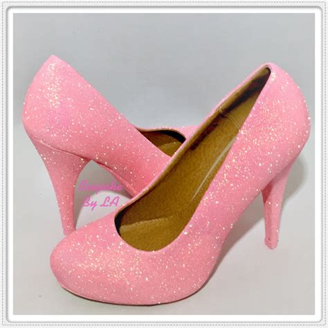Glitter Baby Pink Shoes Wedding Shoes Prom Bride Heels Etsy
