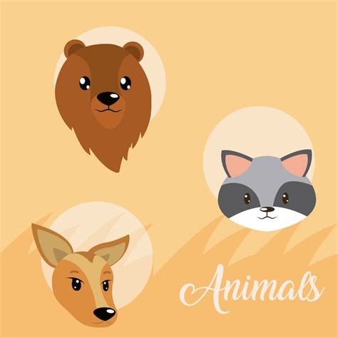 Premium Vector Cute Animals Round Icons Cartoons Over Colorful Background