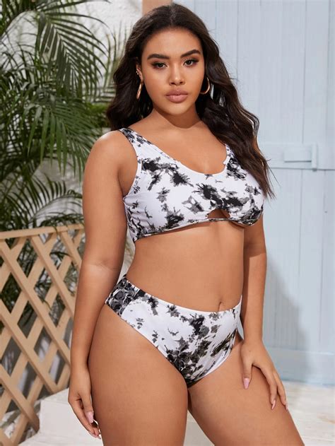 Shein Plus Tie Dye High Waisted Bikini Swimsuit