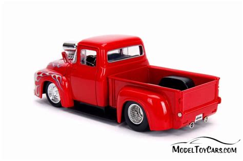 1956 Ford F 100 Pick Up Truck With Engine Blower Glossy Red Jada 30715 124 Scale Diecast