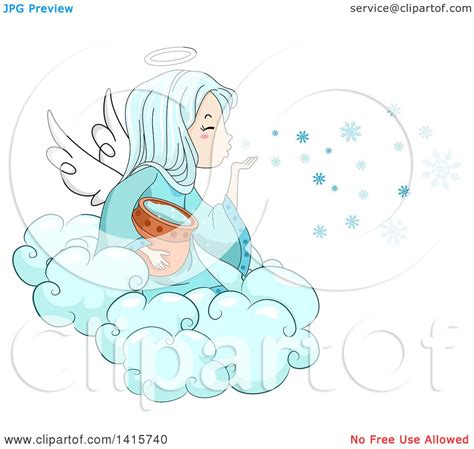 Clipart Of A Winter Angel Girl Blowing Snowflakes From A