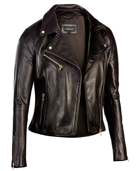 Womens Black Leather Biker Jacket Gold Hardware Genuine Lambskin