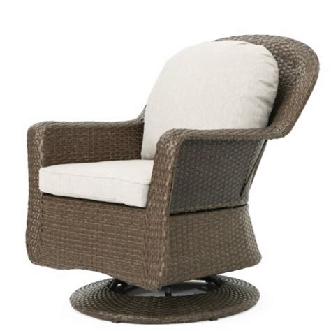Noble House Liam Outdoor Wicker Swivel Club Chair In Brown Set Of 4