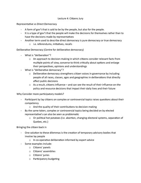 Lecture 4 - Citizens Jury Professor Goodman - Lecture 4: Citizens Jury