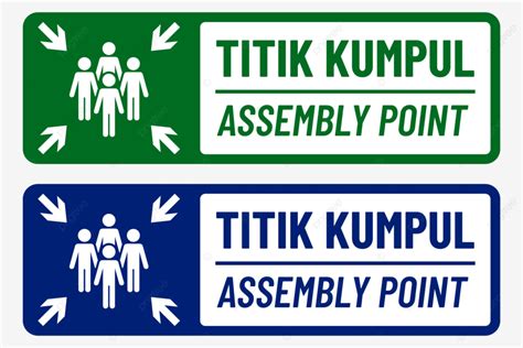 Two Sets Of Assembly Point Signs In Blue And Green Colors Vector