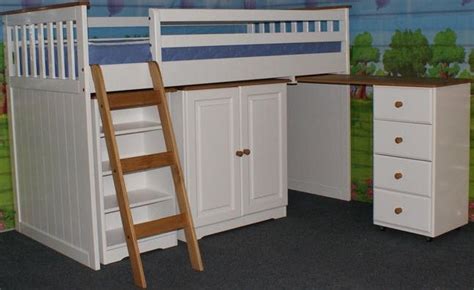 White Cabin Bed With Storage Cupboard Desk Drawers Shelves