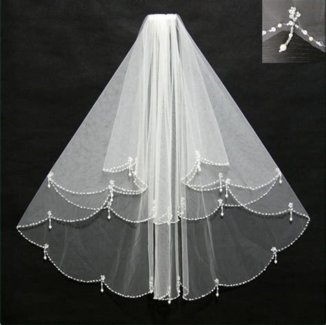 Pearl Beads Sequin Whiteivory Wedding Bridal Veil Short Elbow Length