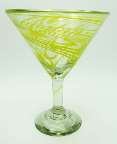 Yellow Swirl Hand Blown 15 Ounce Classic Martini Margarita Glass From Mexico