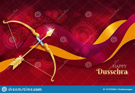 Happy Dussehra Celebration Banner Or Poster With Gold Bow And Arrow