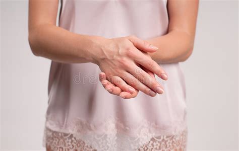 Woman Massaging Her Painful Knee Feeling Pain In Knee Stock Image