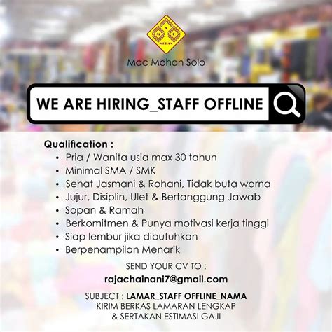 Lowongan Kerja Staff Offline Mac Mohan Kota Solo Info Loker Solo