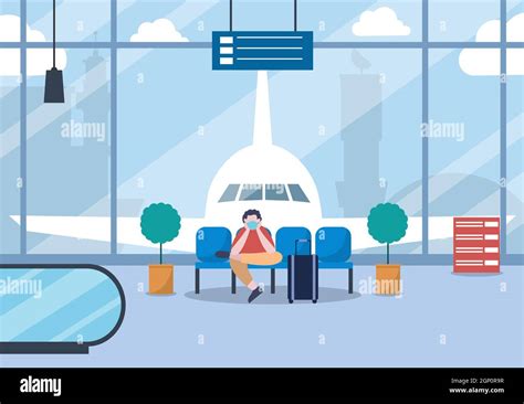 New Norma Vector Illustration People In Masks Sitting In Airport