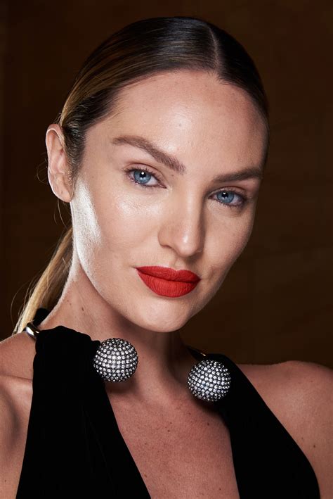 Blue Eyes Model Ponytail Candice Swanepoel Women Red Lipstick