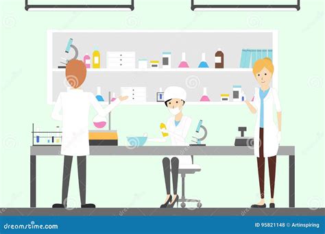 Pharmacy Lab With Chemists Stock Vector Illustration Of Flask