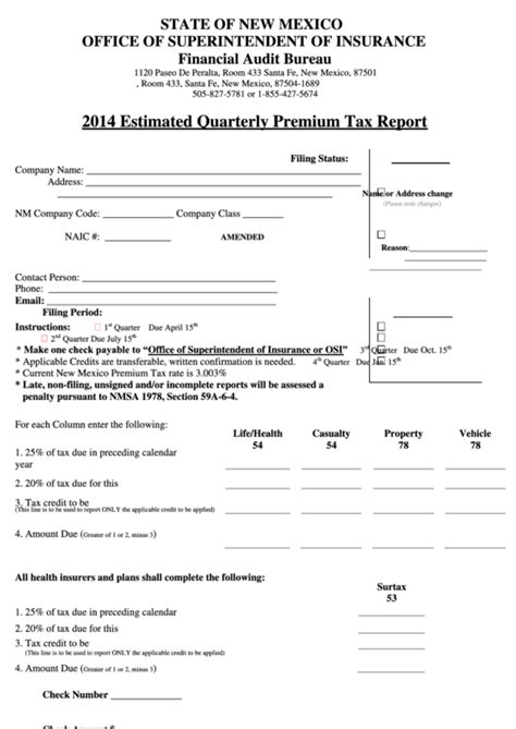 Fillable Form 306 Estimated Quarterly Premium Tax Report Printable
