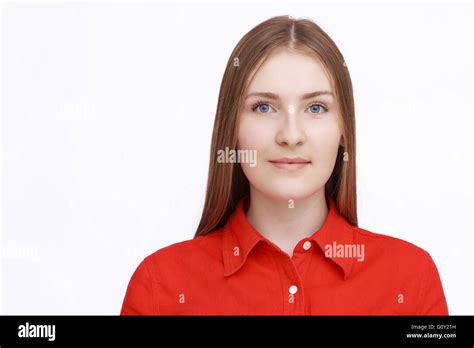 Portrait Of Beautiful Woman In Red Stock Photo Alamy