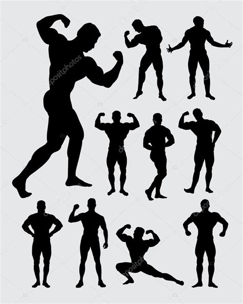 Bodybuilder Muscular Guy Silhouettes Stock Vector Image By