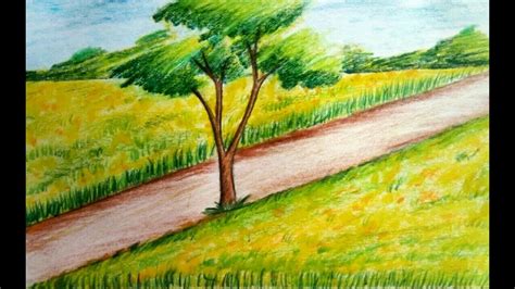 How To Draw Scenery Of Mustard Field Step By Step With Oil Pastel By