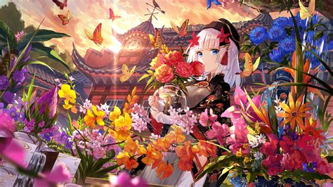 Anime Girl Butterfly Beautiful Flowers 8k 129 Wallpaper