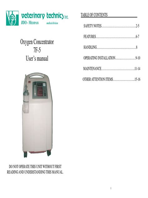 Oxygen Concentrator 7f 5 Users Manual Medical Prescription Oxygen