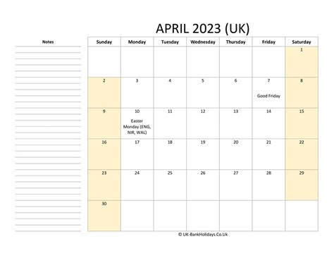 Download April 2023 Editable Uk Calendar Template