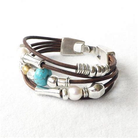 Turquoise Pearl Leather Bracelet Turquoise By Connectionsbymaya Leather