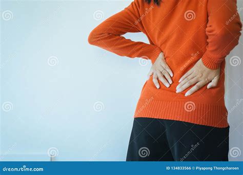 Woman With Lower Back Painfemale Suffering From Backache Stock Photo