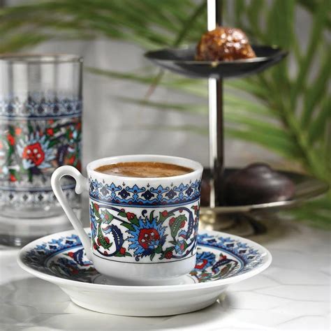 Porcelain Turkish Coffee Cup Set Of 6 Blue Tile Espresso Cup Etsy