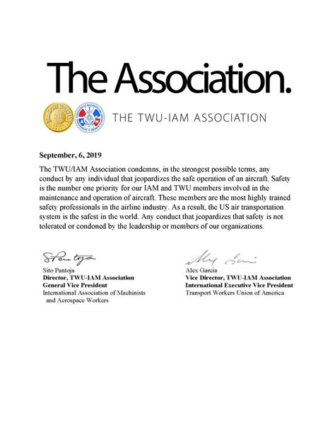 Association Safety Statement - IAM District 141