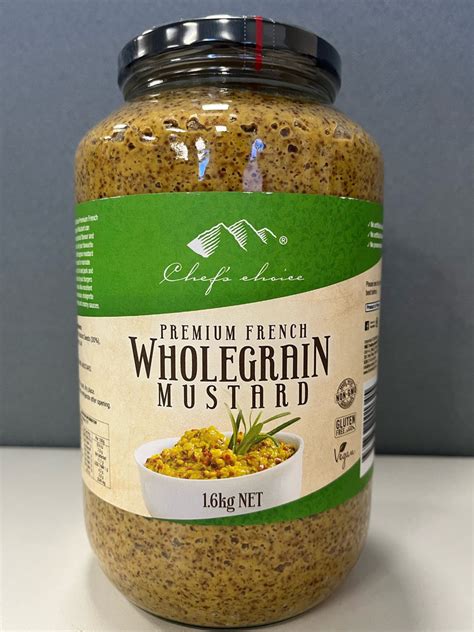 Wholegrain Mustard 16kg Glass Jar Chefs Choice D Evoo Quality Foods