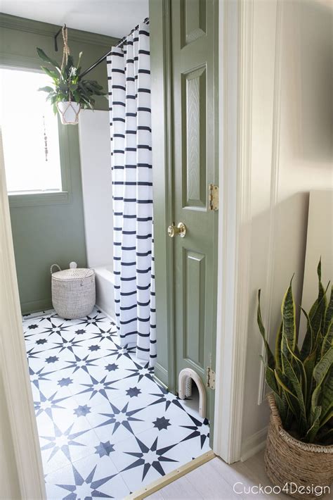 Our Bathroom Makeover With Black And White Peel And Stick Floor Tile