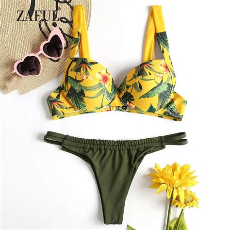 Zaful Push Up Bikini Jungle String Underwire Swimwear Women Swimsuit