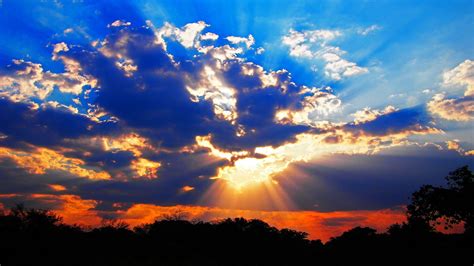Sunset Clouds Landscapes Nature Trees Skie Sunray Wallpaper 1920x1080