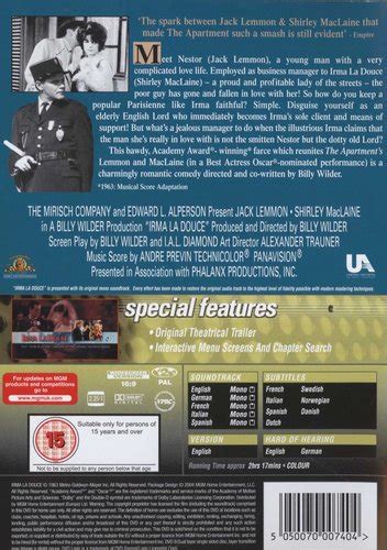 Irma La Douce English Foreign Language DVD Jack Lemmon Shirley