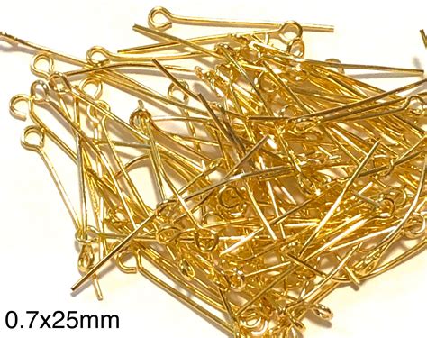 Gauge K Gold Plated Brass Eye Pins K Gold Etsy