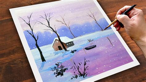 How To Paint Snowfall Scenery Acrylic Painting Acrylic Painting For