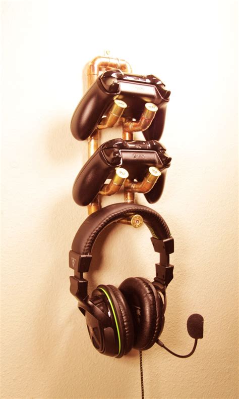 Diy stylish, simple gamer's headphone stand materials: Steampunk Industrial Dual (2) Console Controller + Headset Rack / Holder by BleuHarvest on Etsy ...