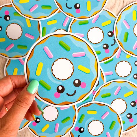 Blue Donut Sticker Food Vinyl Sticker Cute Doughnut Decal Etsy