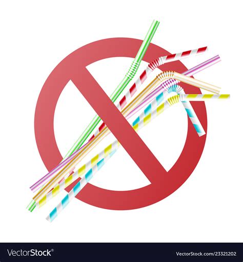 This campaign is part of wwf's plastic action (pact) initiative, which is supported by the national environment agency (nea) and zero waste sg. No to plastic straw concept in cross circle Vector Image