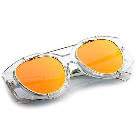 Futuristic Translucent Mirrored Flat Lens Aviator Sunglasses Zerouv