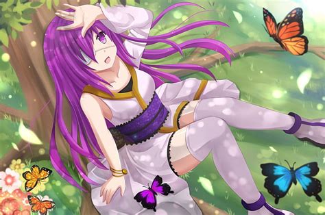 Purple Hair Pretty Sweet Nice Butterfly Anime Hot Anime Girl Purple Eyes Hd Wallpaper