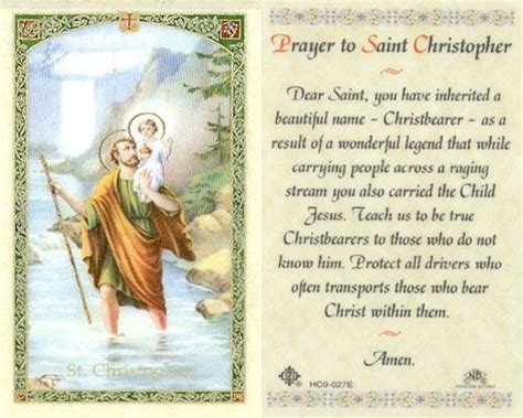 The Christopher Prayer Laminated Holy Card St Christopher Places