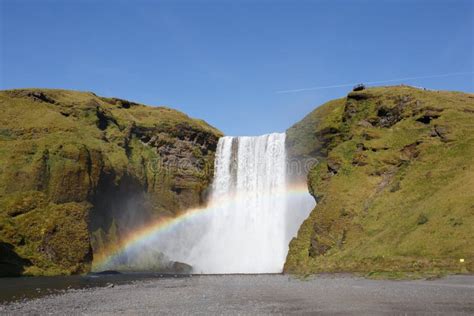 Iceland Waterfall Skogafoss With Rainbow Stock Photo Image Of Colors