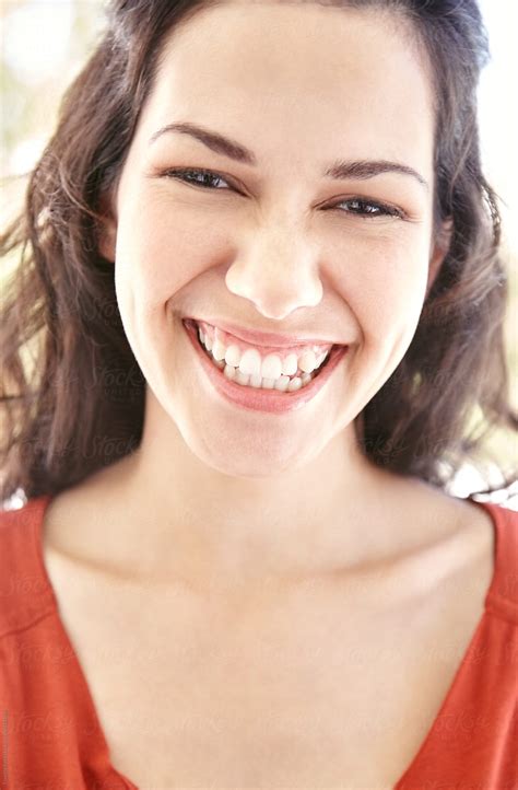 Close Up Portrait Of Beautiful Woman Laughing By Trinette Reed