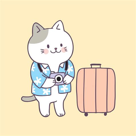 Cartoon Cute Summer Cat Travel Vector 546051 Vector Art At Vecteezy