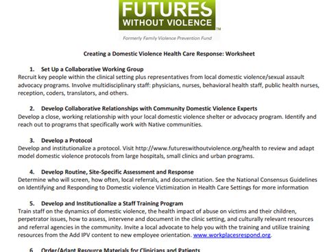Creating A Domestic Violence Health Care Response Worksheet Futures