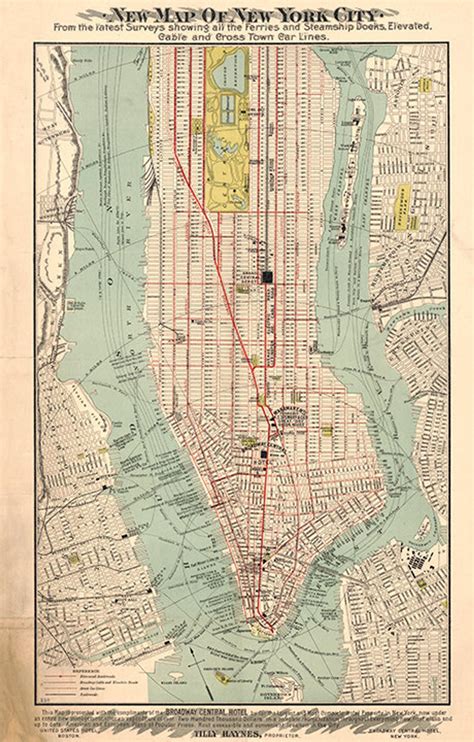 Map Of Manhattan New York 1890 Vintage Restoration Hardware Etsy