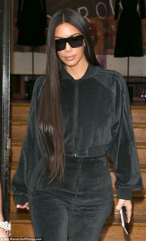 Kim Kardashian Sports Comfy Velour Tracksuit For Paris Shopping Spree