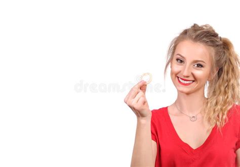 Beautiful Girl Is Holding A Condom Stock Image Image Of Lifestyle